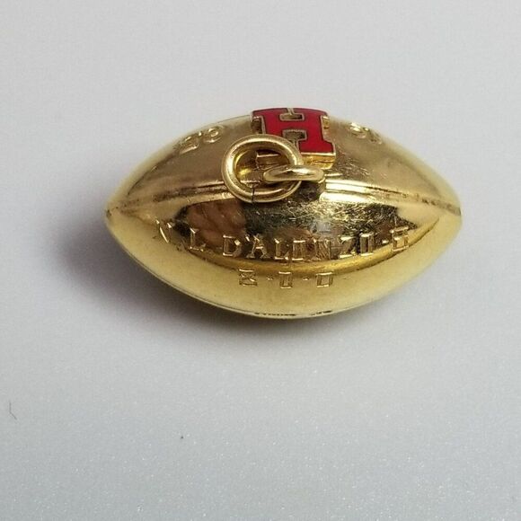 Vintage 1965 Football Letter H Red Enamel Charm Fob Trophy Award D'Alonzo Estate - Picture 3 of 8
